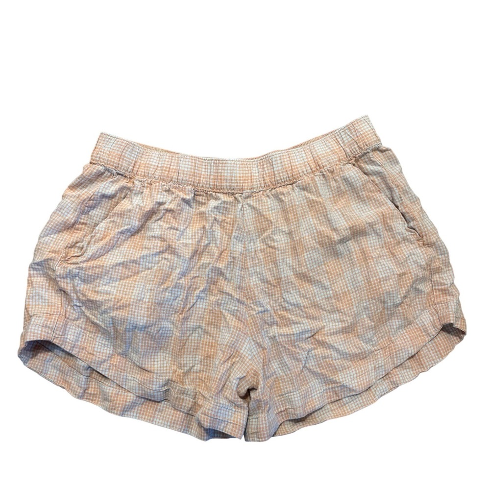 Patagonia Womens Orange Gingham Elastic Waist Shorts Pockets Summer Size L